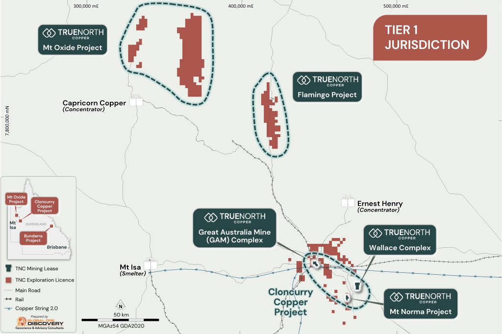 The core exploration focus for True North Copper is the Cloncurry and Mt Oxide projects.